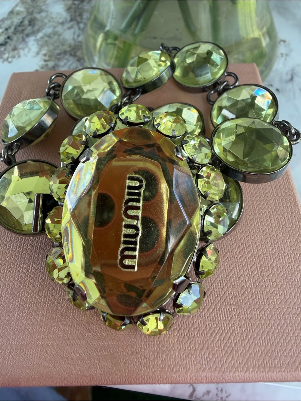 Miu Miu Lime Crystal Statement bracelet